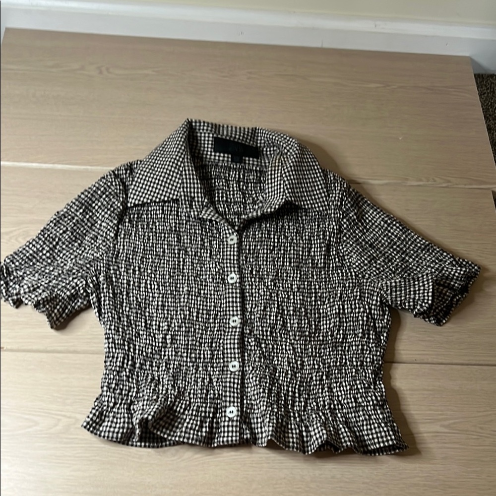 Zara Black and White Checkered Button Down Shirt